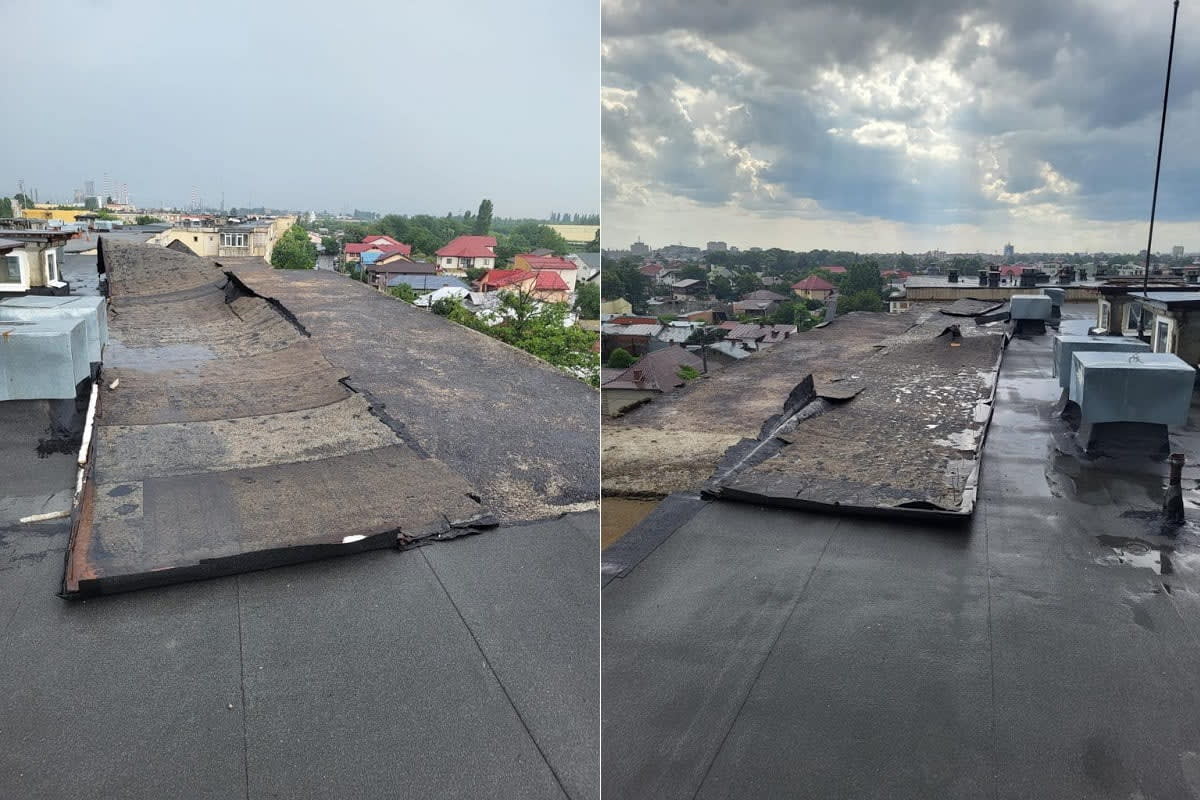 Izolație smulsă de pe un bloc din Prahova afectat de furtună Izolație smulsă de pe un bloc din Prahova afectat de furtună