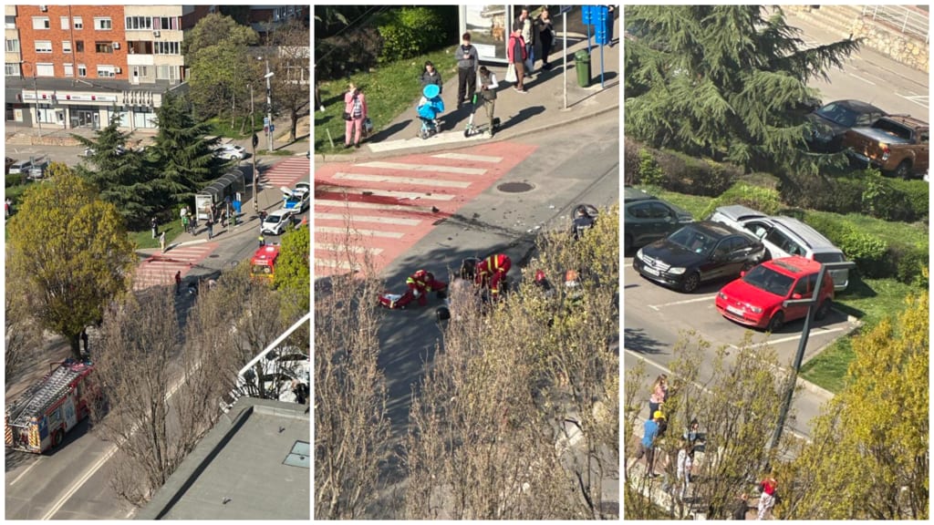 Polițiști și echipaje medicale la locul accidentului pe strada Avram Iancu din Oradea