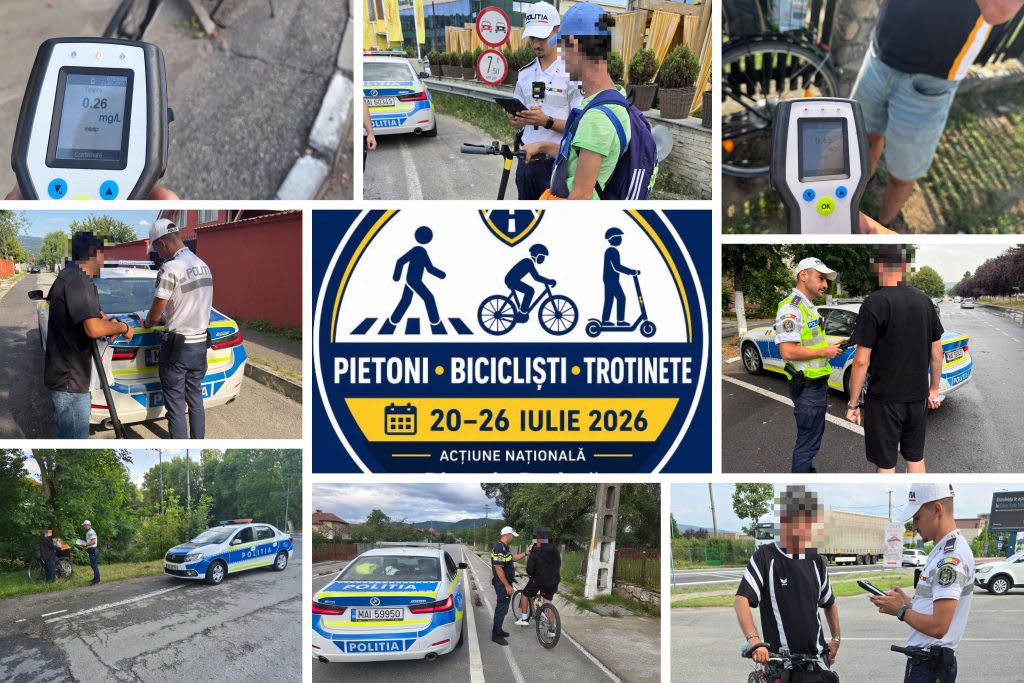 Polițiști verificând pietoni și bicicliști în Vâlcea Polițiști verificând pietoni și bicicliști în Vâlcea
