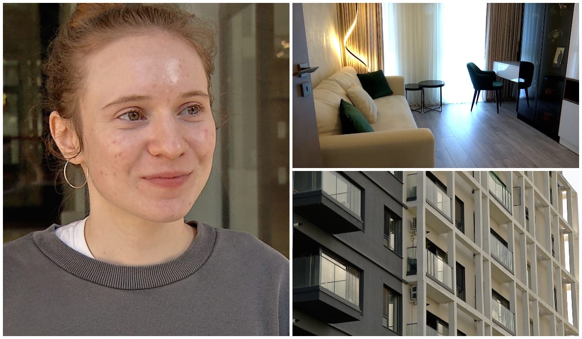 Tineri studenți vizionând apartamente în orașul București