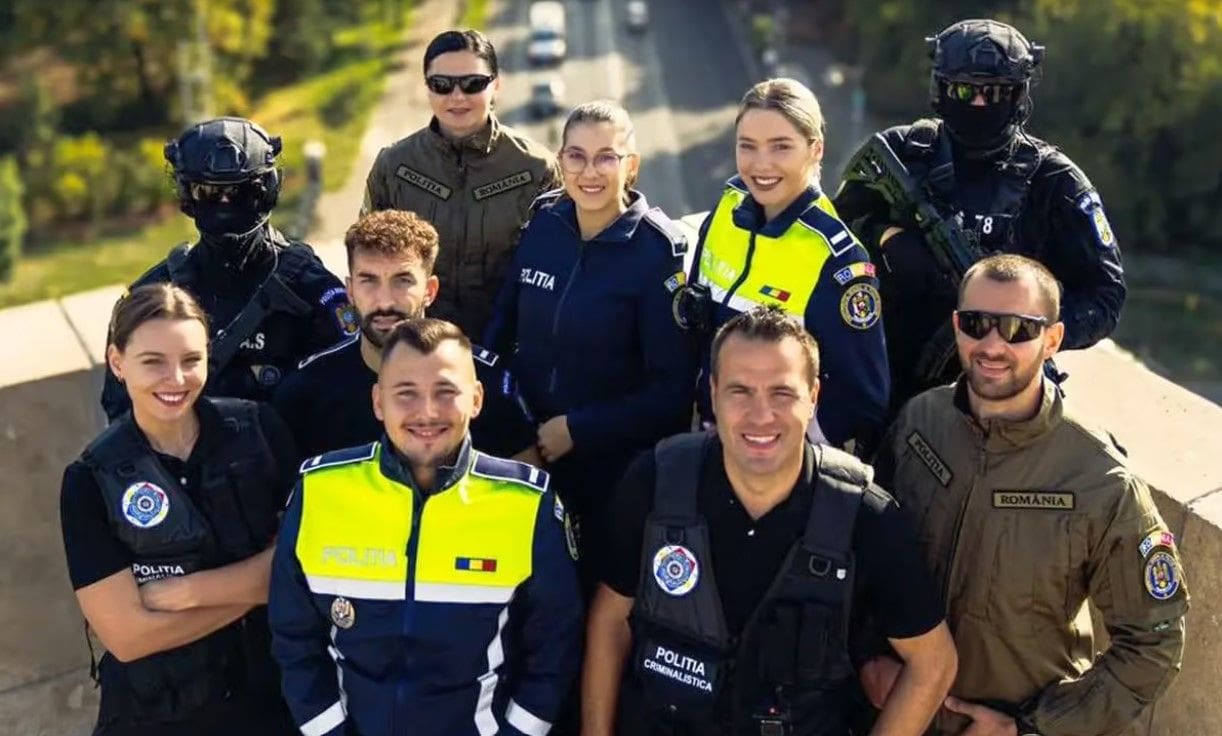 Ofițer de poliție în uniformă în timpul recrutării