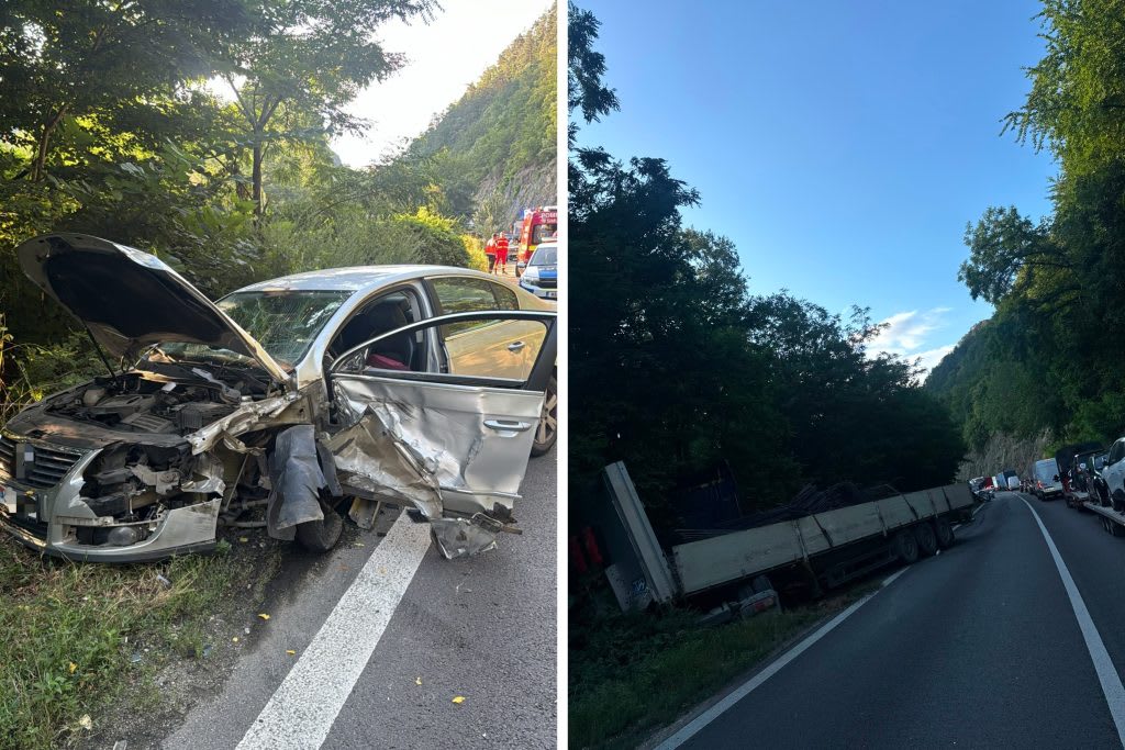 Accident rutier între autoturism și TIR pe DN7 în Călimănești