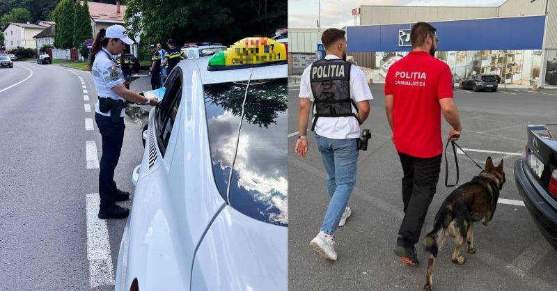 Polițiști din Brașov verificând autovehicule și parfumuri suspecte