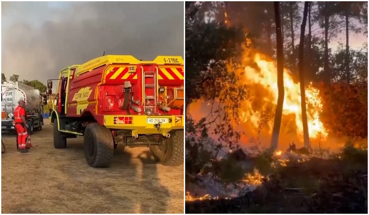 Pompieri francezi luptând cu incendiul de pădure în Gironde