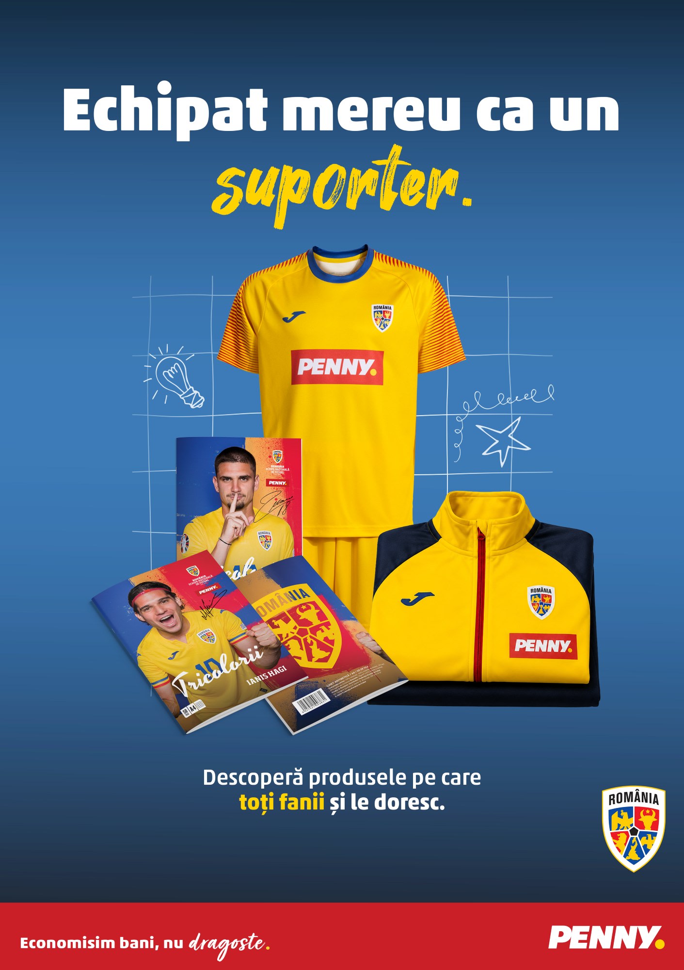 Echipamente sportive și rechizite cu emblema Echipei Naționale de Fotbal a României