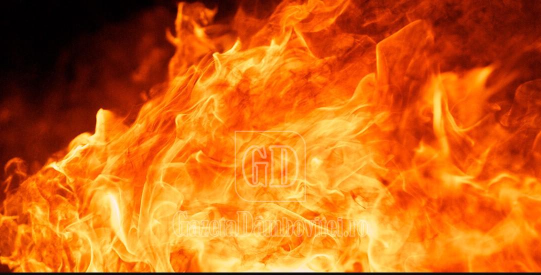 Polițiști și pompieri intervenind la incendiu în Glodeni