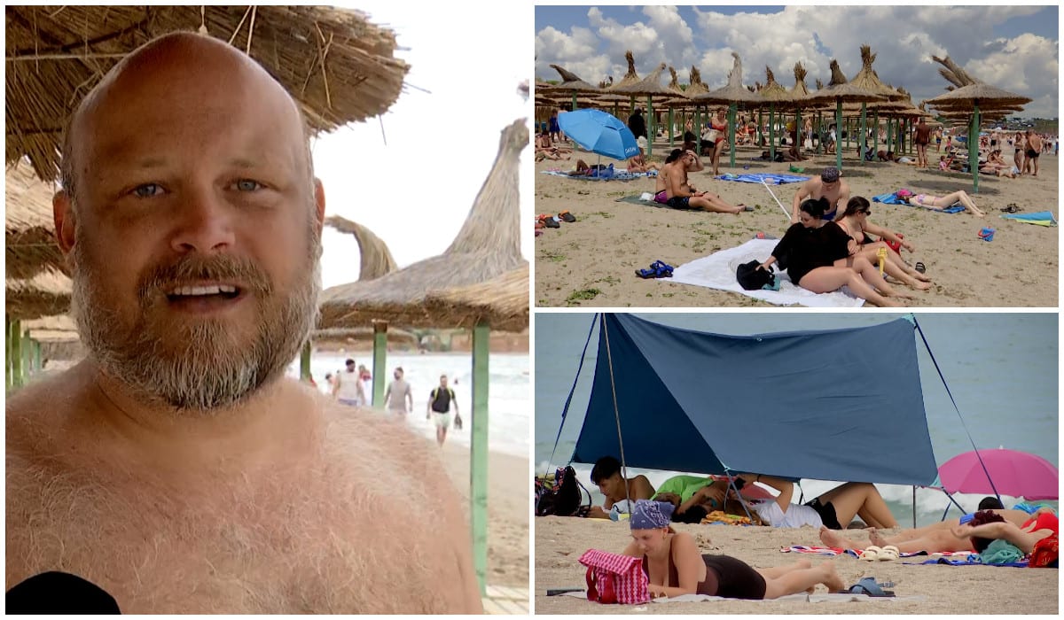 Turist relaxându-se pe plajă în Vama Veche, România