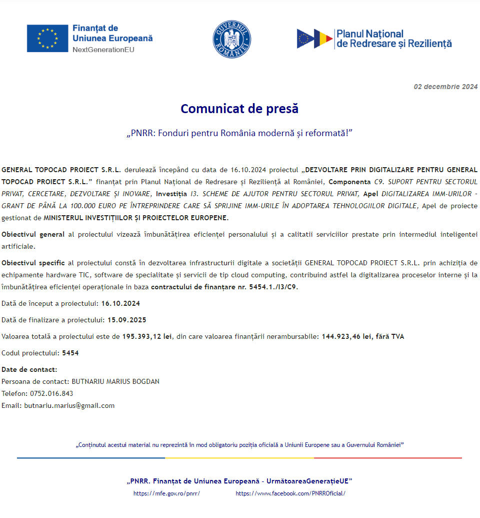 Companie AVIS TOPOCAD S.R.L. în proces de digitalizare