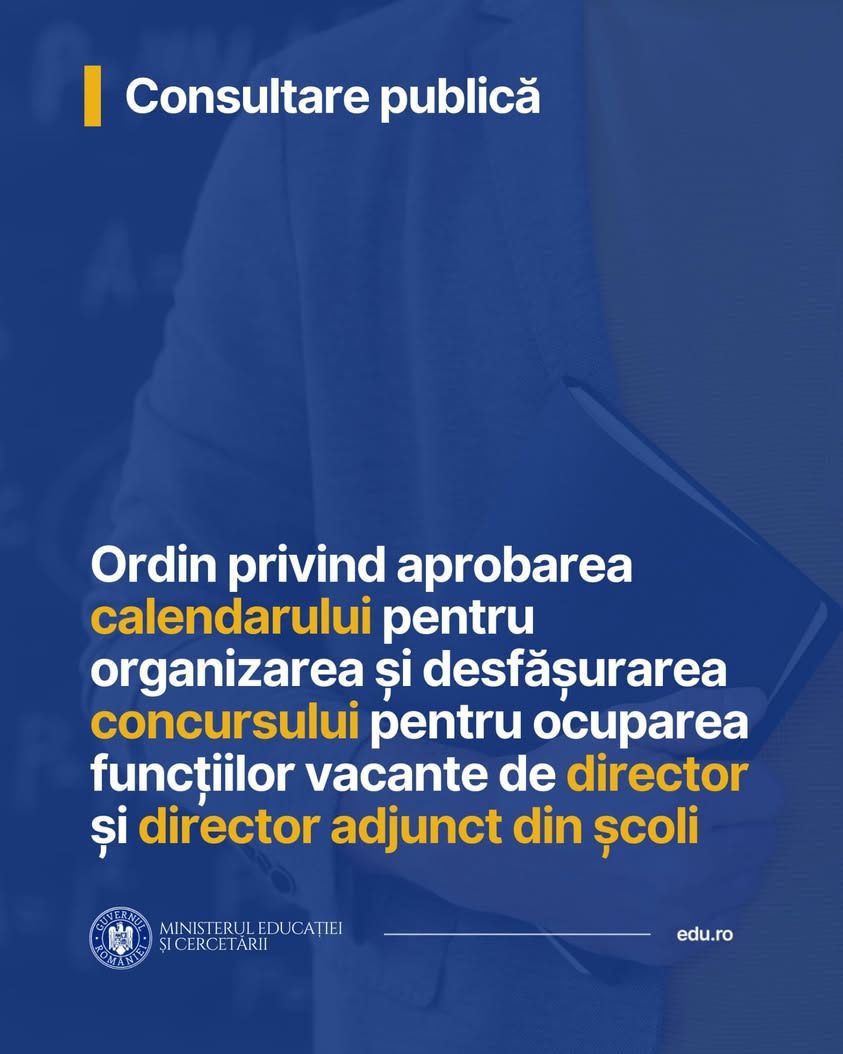 Concurs pentru funcțiile de director și director adjunct în învățământ: Calendarul și bibliografia, în consultare publică