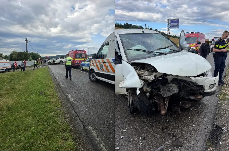 Echipaj de descarcerare scoțând victime din mașini accidentate în Neamț