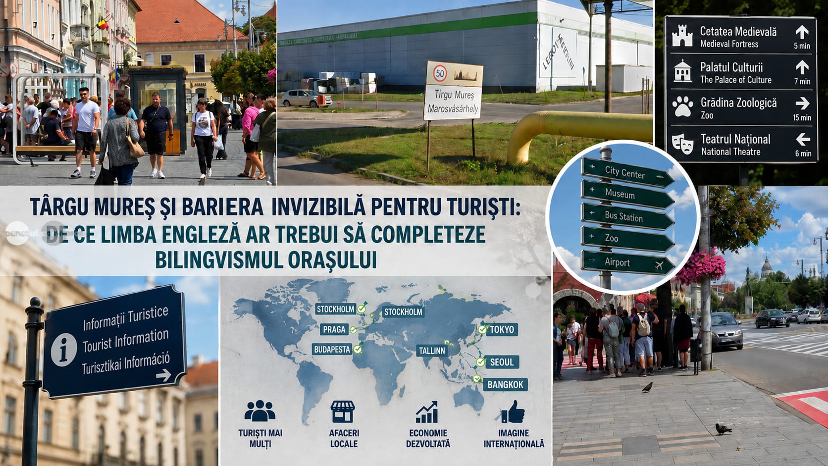 Indicatoare bilingve în limba română și engleză în Târgu Mureș