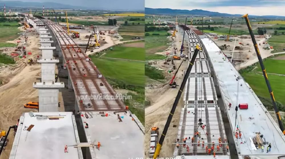 Viaduct de la Cleja în construcție, dronă, progres rapid Viaduct de la Cleja în construcție, dronă, progres rapid