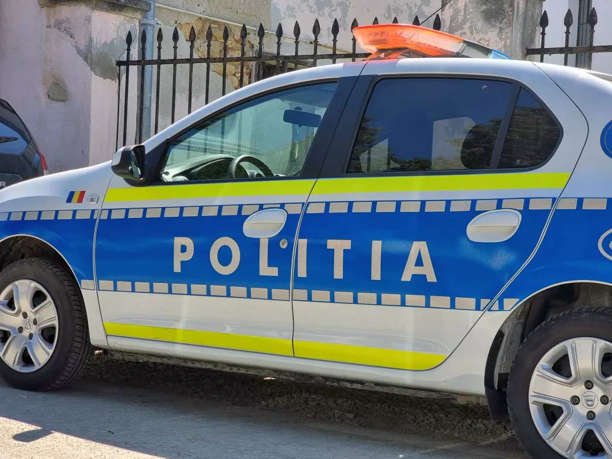 Polițiști din Alba verificând un ansamblu de vehicule pe stradă