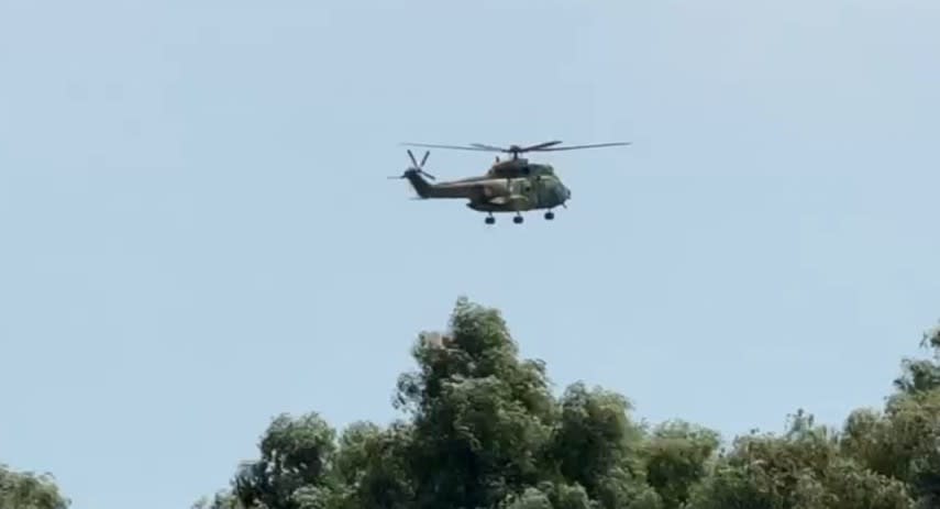 Elicopter F-16 interceptând dronă în Delta Dunării Elicopter F-16 interceptând dronă în Delta Dunării