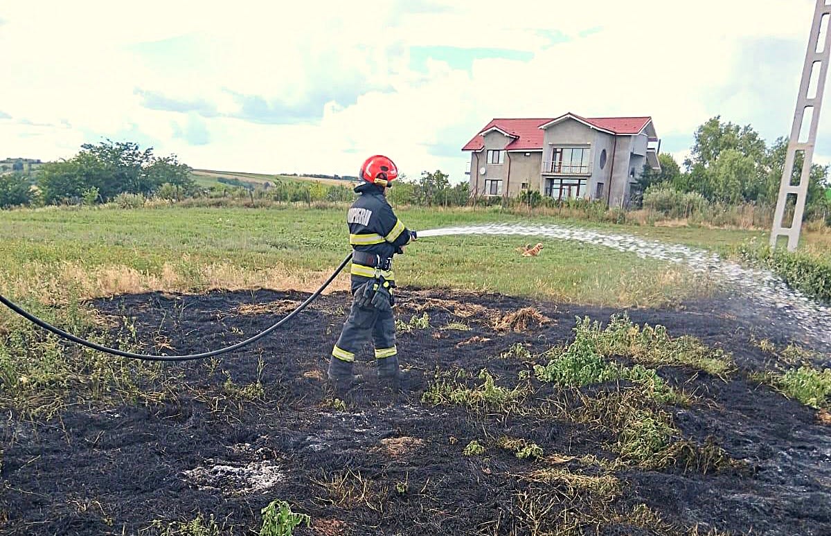 Pompieri din Bârlad stingând un incendiu de vegetație la Crâng, Ciocani