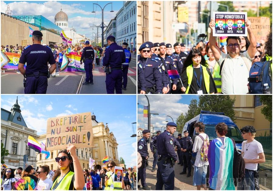 Jandarmi aplicând amenzi participanților la Oradea Pride 2026