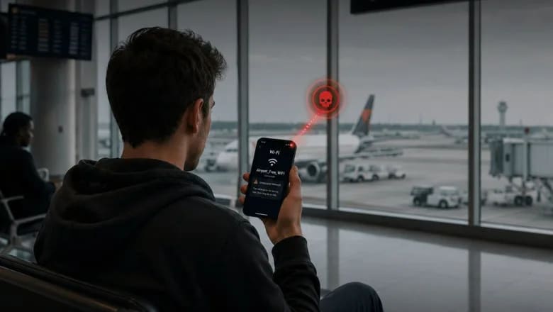 Persoană conectată la Wi-Fi gratuit într-un spațiu public