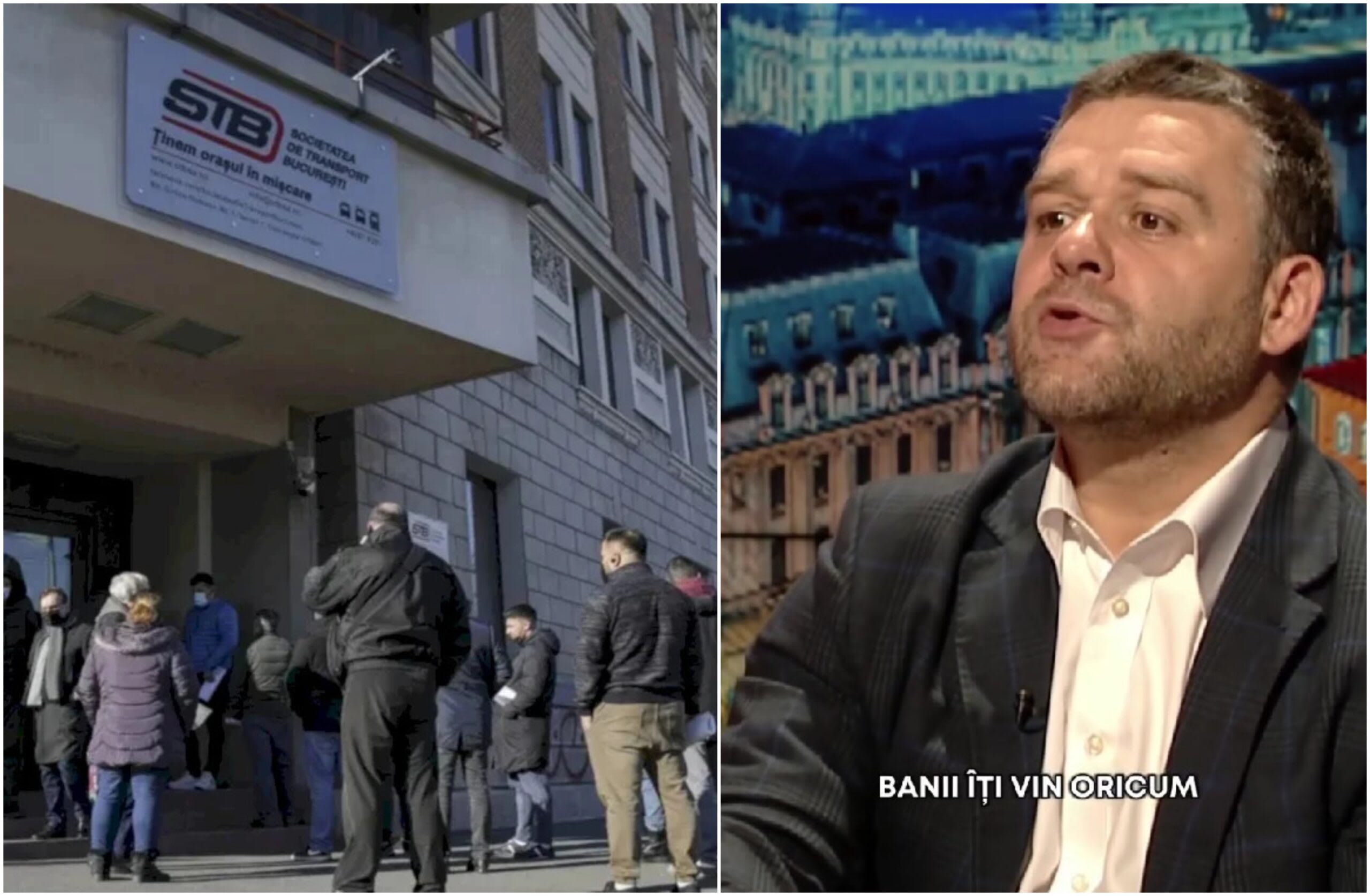 Primar Ciprian Ciucu în timpul unei declarații, cu autobuz în fundal