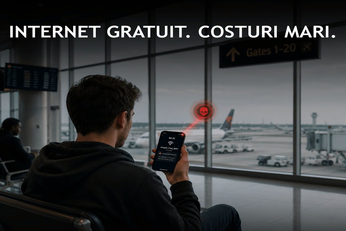 Rețea Wi-Fi publică nesecurizată, simbol Wi-Fi și iconițe de securitate