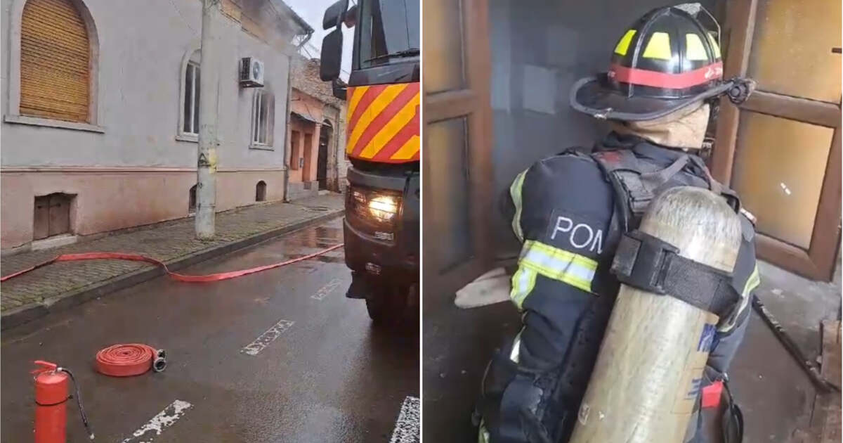 Pompieri în acțiune la un incendiu într-un apartament din Arad
