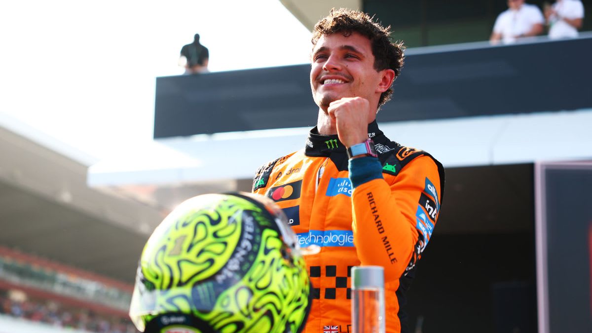 Lando Norris câștigând Marele Premiu al Ungariei pe circuitul Hungaroring