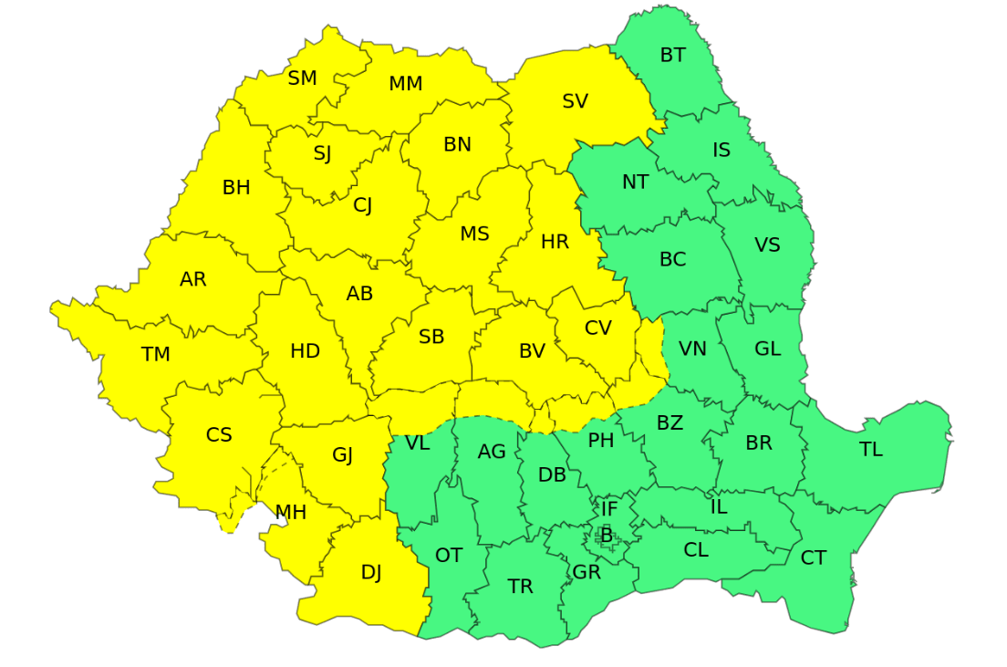 Vânt puternic și ploi torențiale peste zone montane din România