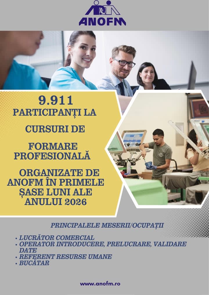 ANOFM: 9.911 persoane au urmat cursuri de formare profesională în primul semestru din 2026