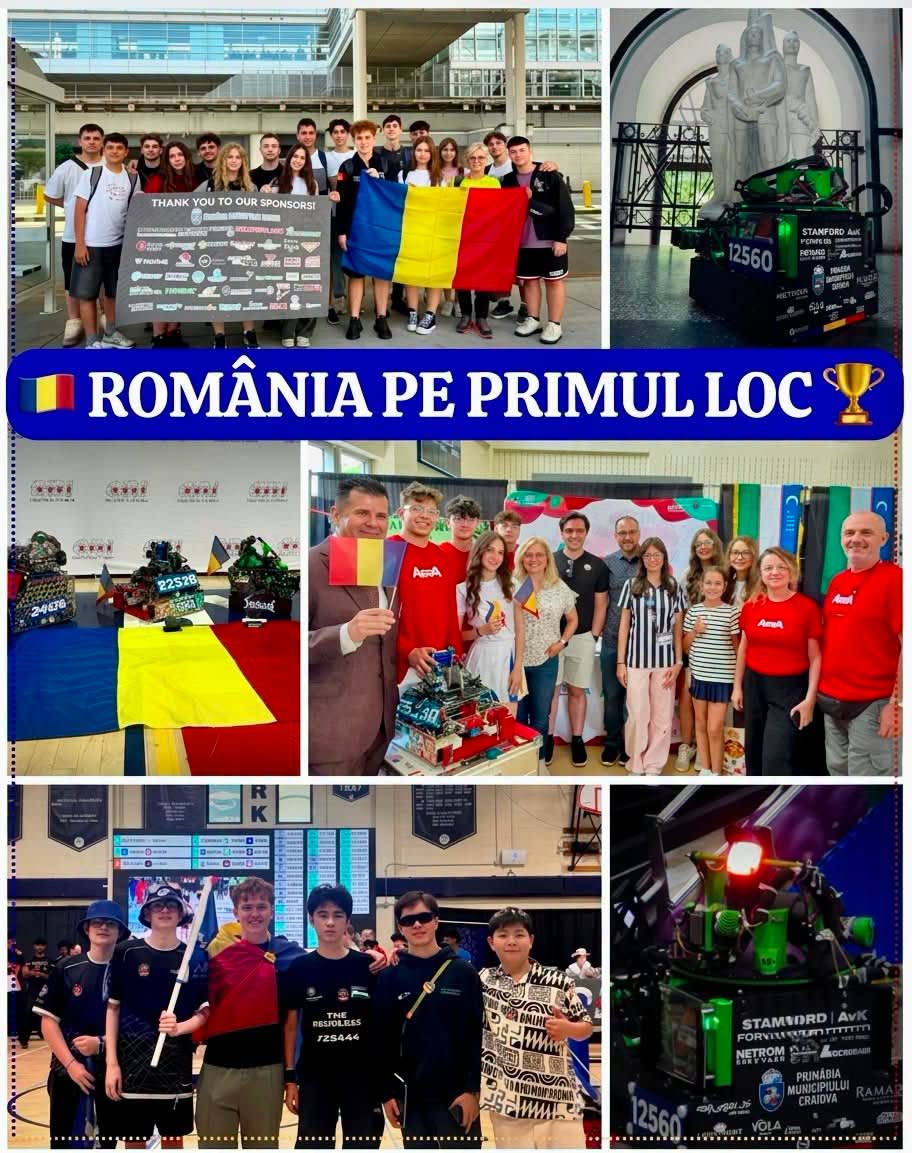 Echipă de robotică din Craiova câștigând premiul principal Echipă de robotică din Craiova câștigând premiul principal