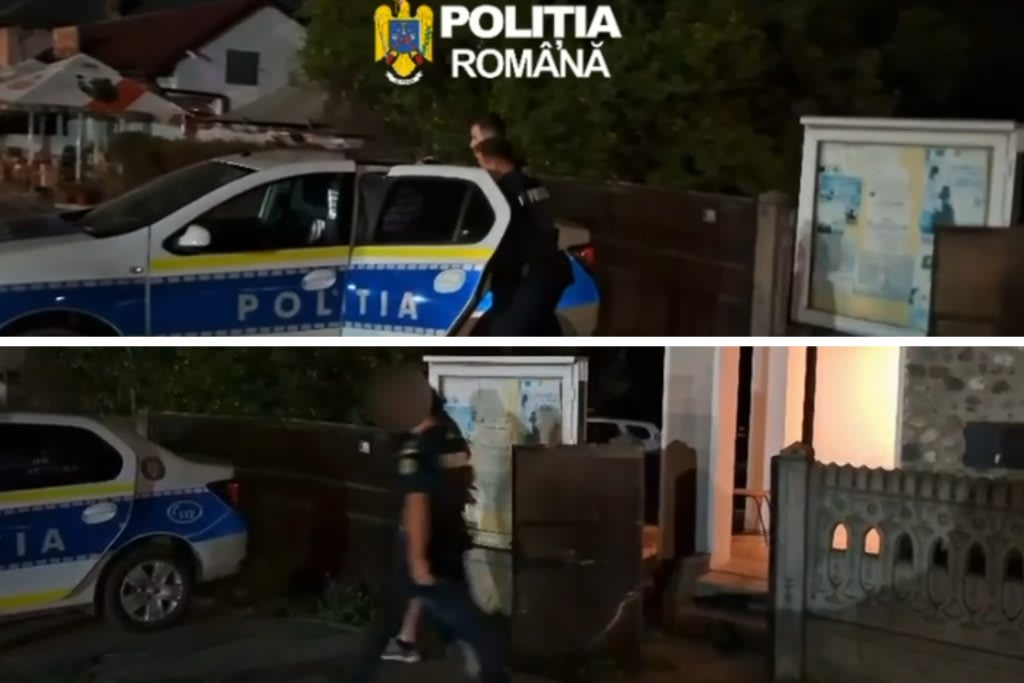 Polițiști din Vâlcea reținând un suspect în fața unui local Polițiști din Vâlcea reținând un suspect în fața unui local