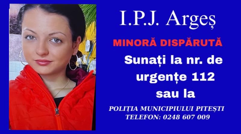 Polițiștii din Argeș caută o minoră dispărută noaptea, din comuna Merișani