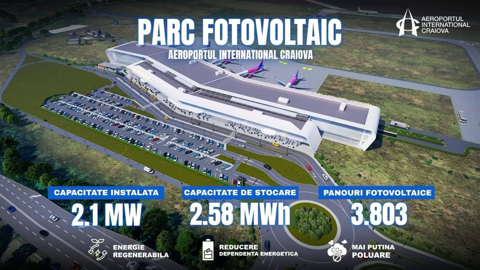 Aeroportul Craiova își va produce singur energia electrică prin parc fotovoltaic de 8,7 milioane de lei