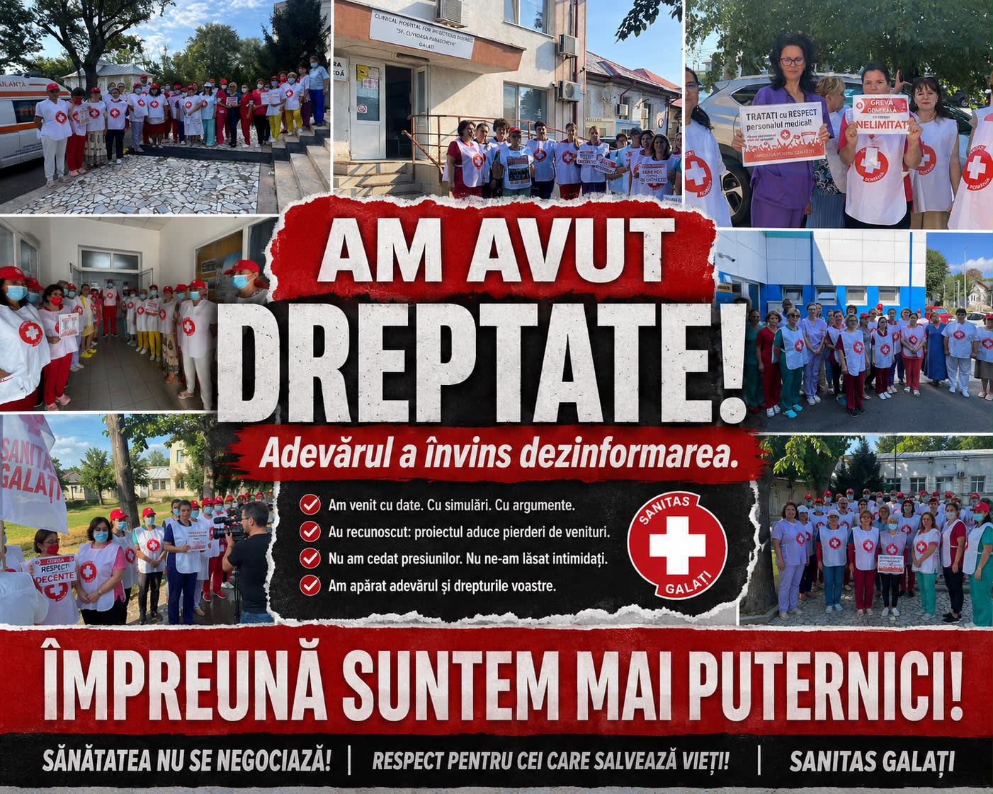 Sindicatul SANITAS Galați a anunțat suspendarea grevei generale, conflictul de muncă rămâne deschis
