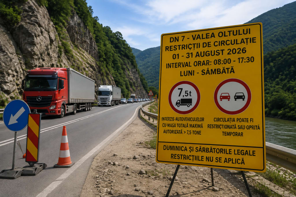 Restricții de circulație pe DN7 Valea Oltului în august 2026 Restricții de circulație pe DN7 Valea Oltului în august 2026
