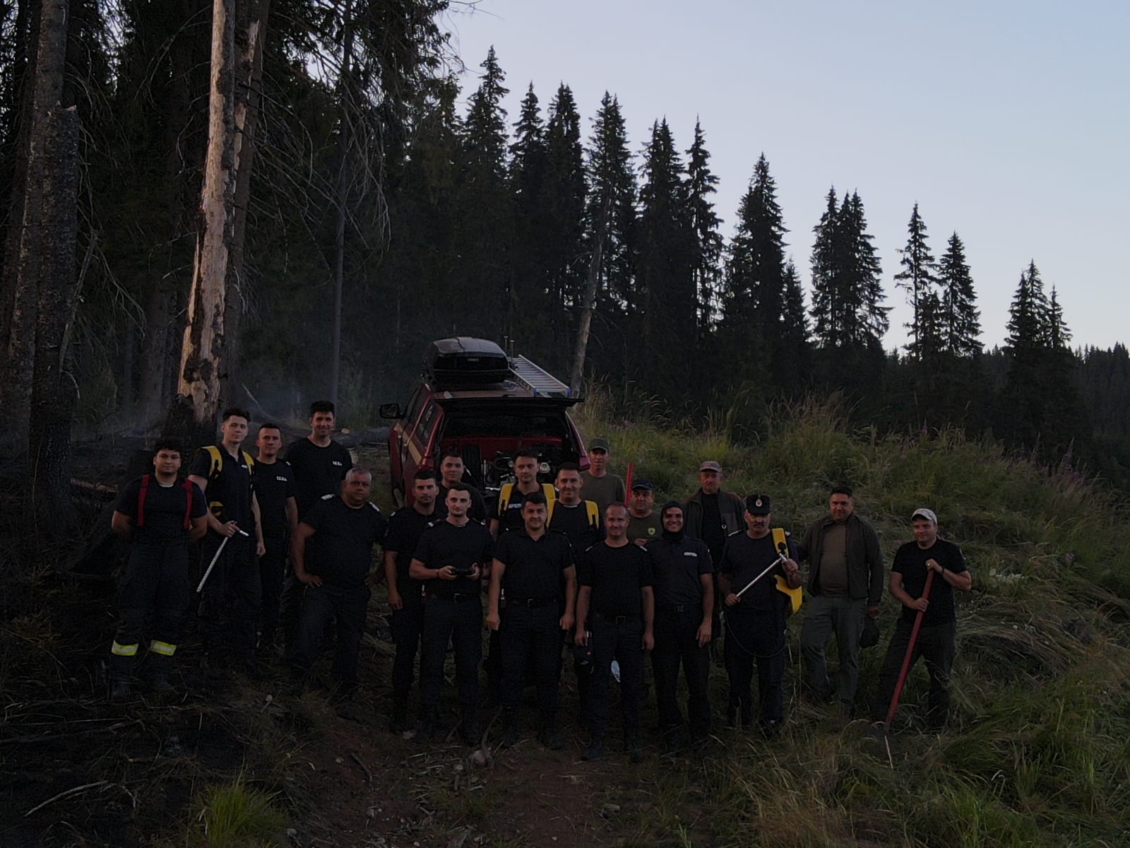 Pompieri în acțiune stingând incendiu în pădurea de la Vidra Pompieri în acțiune stingând incendiu în pădurea de la Vidra