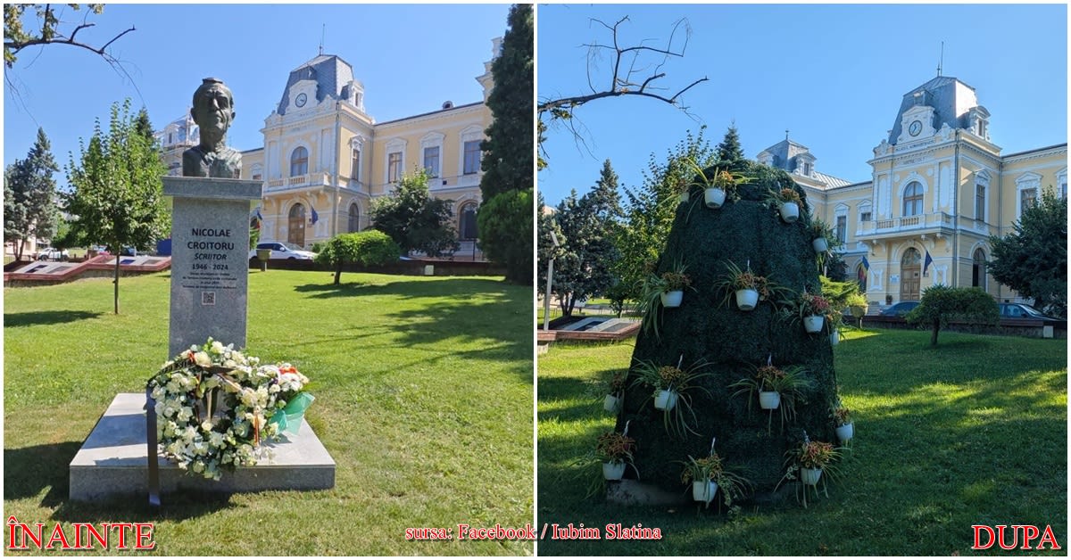 Bustul scriitorului Nicolae Croitoru acoperit cu vegetație în Parcul Eugen Ionescu Bustul scriitorului Nicolae Croitoru acoperit cu vegetație în Parcul Eugen Ionescu