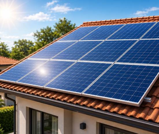 Sistem fotovoltaic și baterii de stocare pe acoperiș Sistem fotovoltaic și baterii de stocare pe acoperiș
