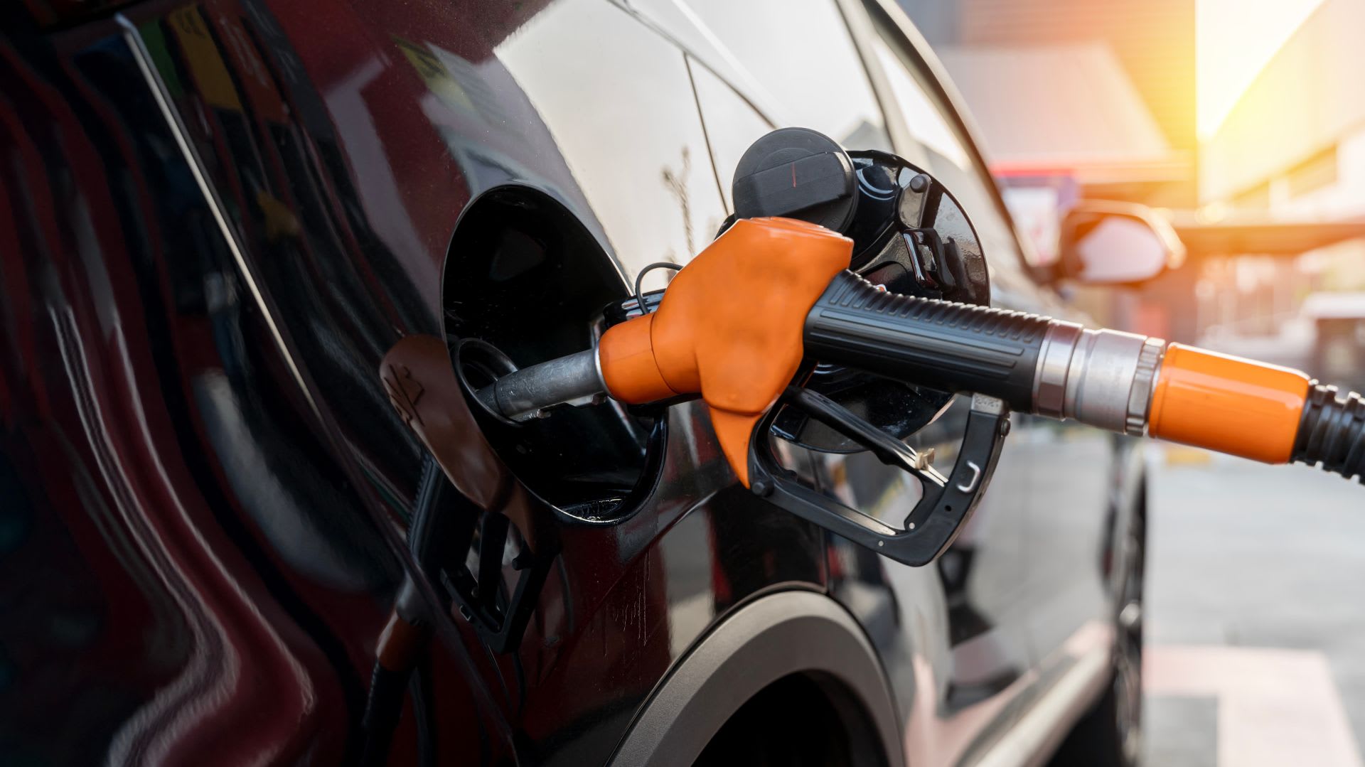 Petrol station in Romania with fuel pumps Petrol station in Romania with fuel pumps