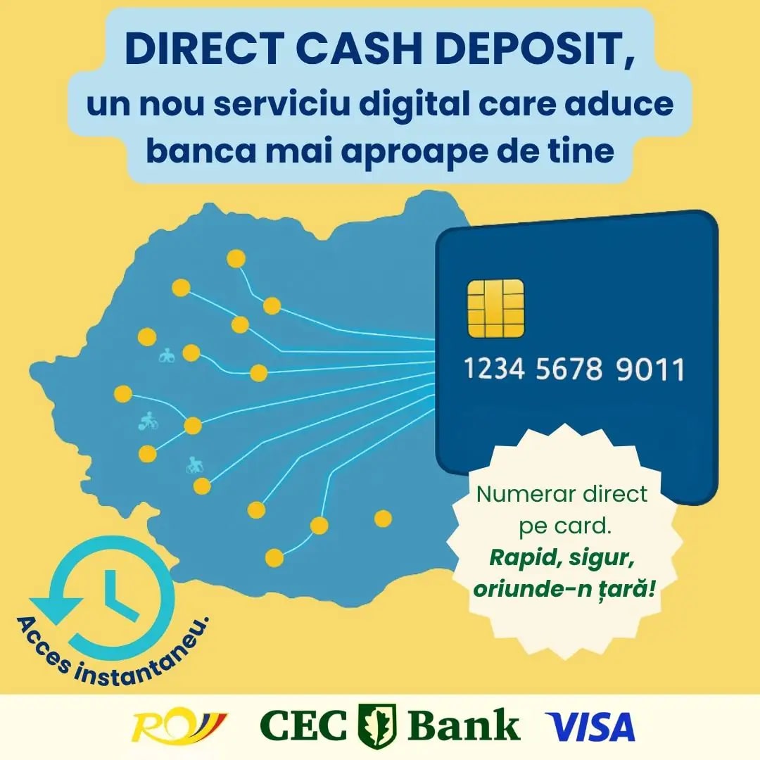 Bancomat CEC Bank cu card Visa și bancnote Bancomat CEC Bank cu card Visa și bancnote