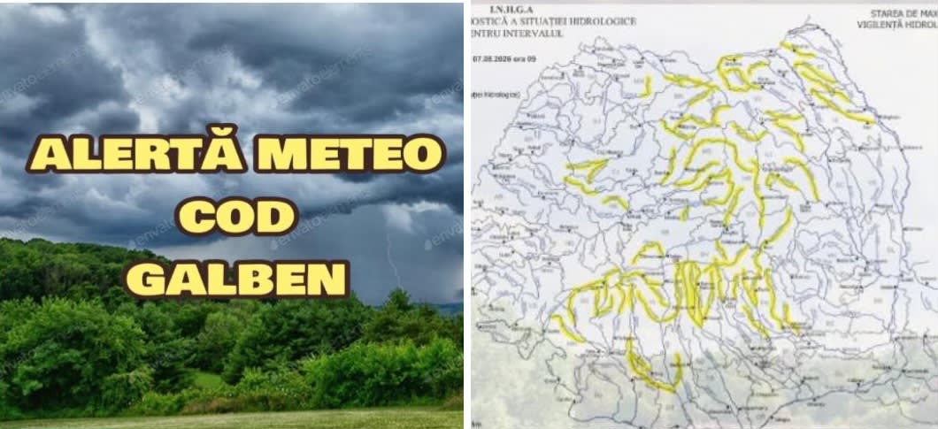 Cod galben de ploi torențiale, vânt și inundații în Vrancea și alte zone din țară