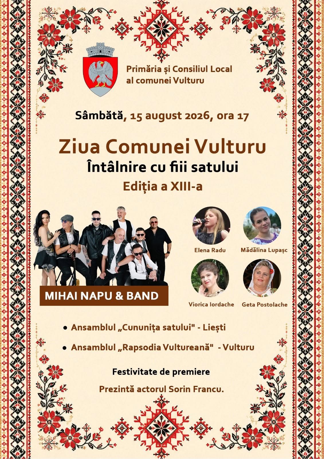 Spectacol folcloric la Ziua comunei Vulturu, dansuri tradiționale și public în aer liber Spectacol folcloric la Ziua comunei Vulturu, dansuri tradiționale și public în aer liber
