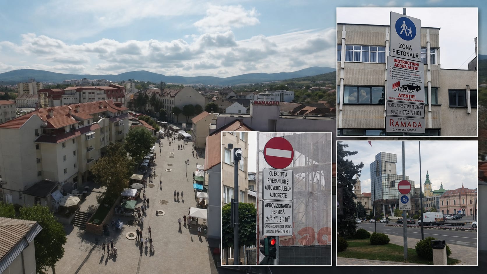 Camion pe centură, bicicliști și trotinetiști pe pietonal, semne de circulație în Zalău Camion pe centură, bicicliști și trotinetiști pe pietonal, semne de circulație în Zalău
