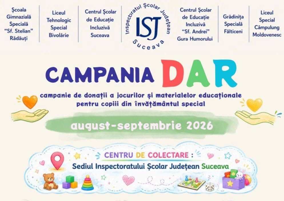 Inspectoratul Școlar Județean Suceava demarează campania DAR pentru elevii cu cerințe speciale