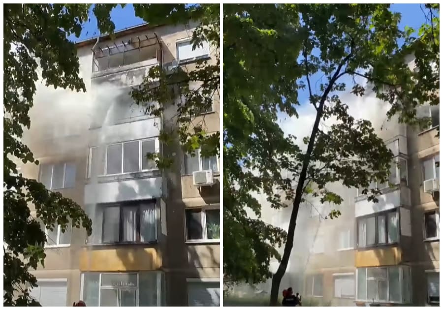 Pompieri în acțiune la stingerea unui incendiu într-un bloc din Oradea Pompieri în acțiune la stingerea unui incendiu într-un bloc din Oradea