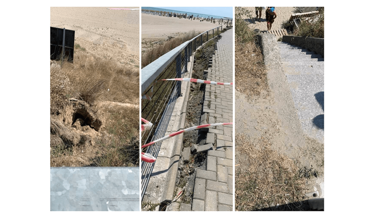 Faleză prăbușită și scară veche spre plajă în Eforie Sud Faleză prăbușită și scară veche spre plajă în Eforie Sud