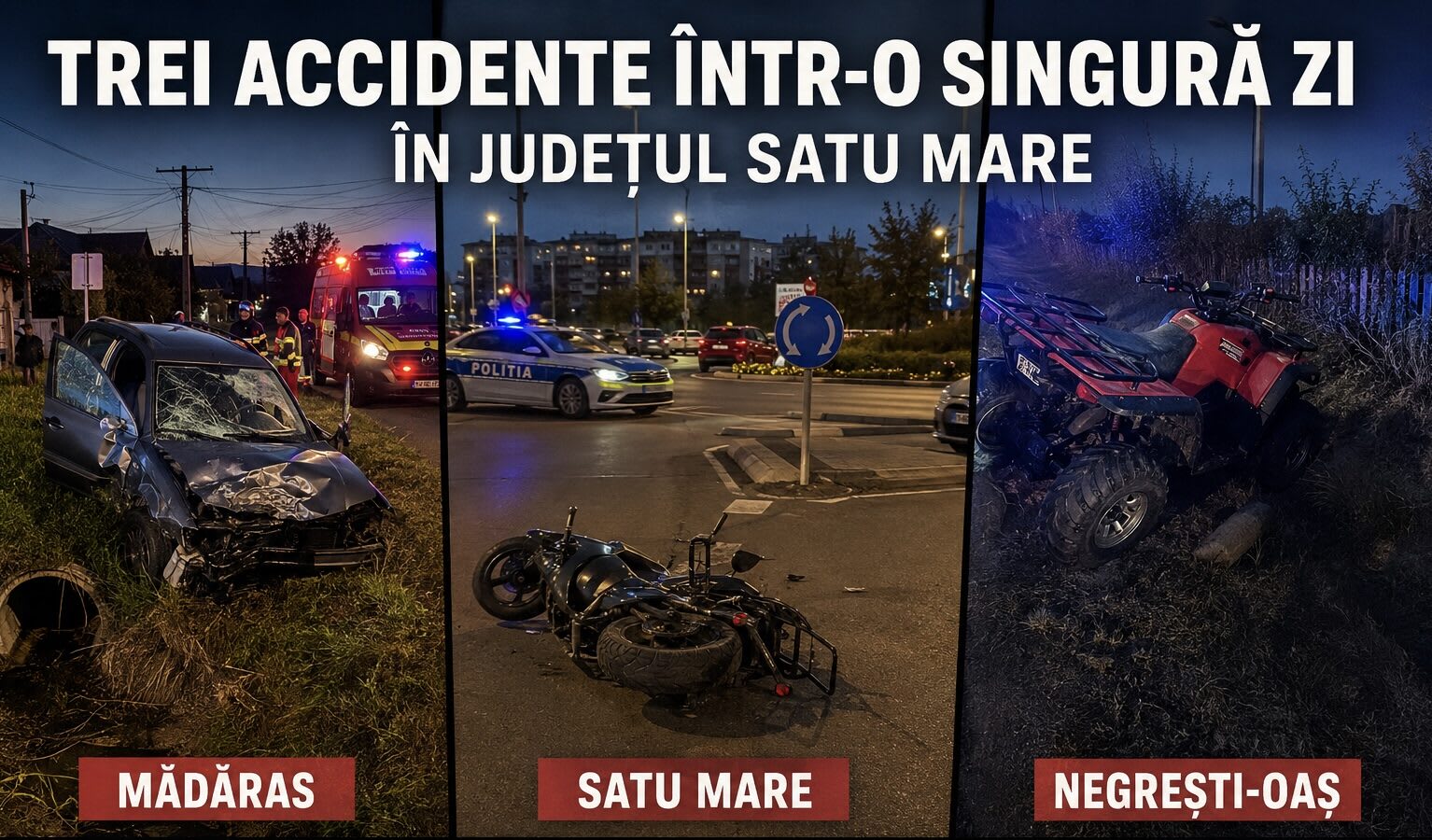 Accident rutier cu mașini și motociclist în Satu Mare, 2026 Accident rutier cu mașini și motociclist în Satu Mare, 2026