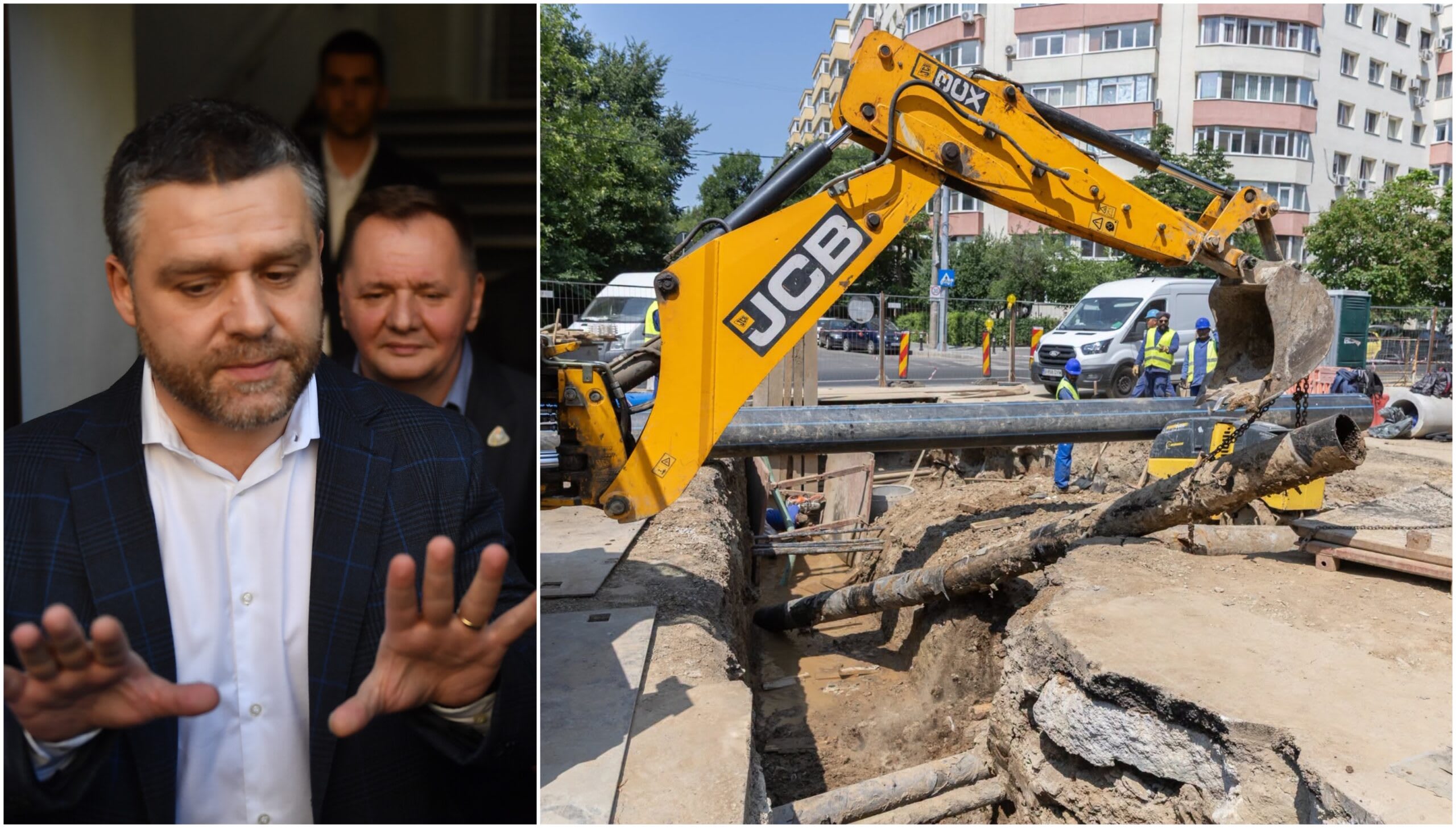 Muncitori de șantier în București, rețele de țevi subterane Muncitori de șantier în București, rețele de țevi subterane