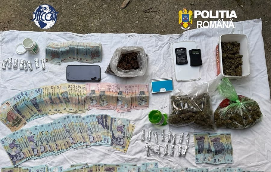 Polițiști din Buzău arestând suspecți pentru trafic de droguri în parc Polițiști din Buzău arestând suspecți pentru trafic de droguri în parc