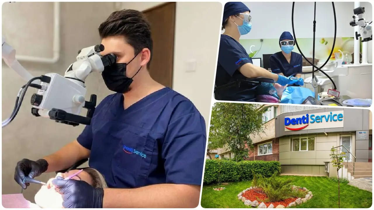Dentist în cabinet folosind microscop pentru tratament de canal Dentist în cabinet folosind microscop pentru tratament de canal