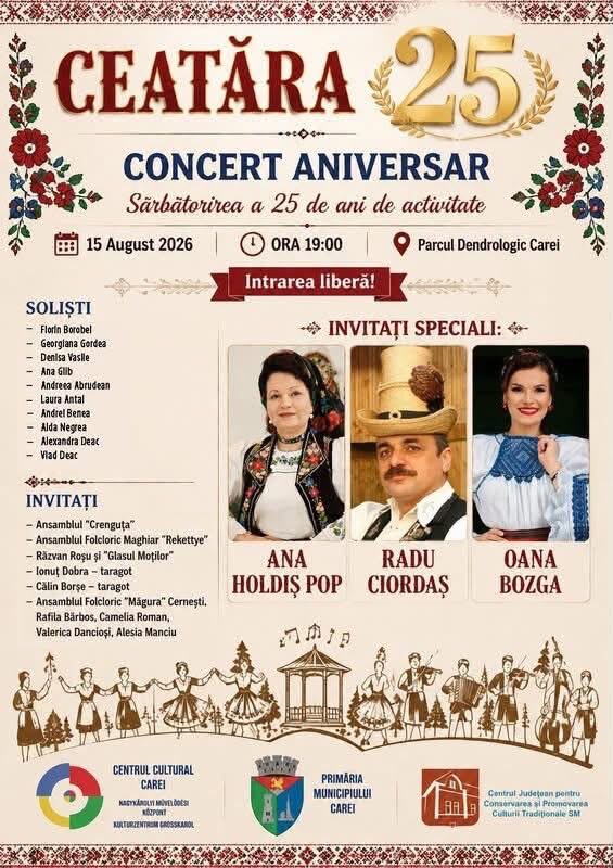 „Ceatăra” sărbătorește 25 de ani de activitate prin concert la Carei