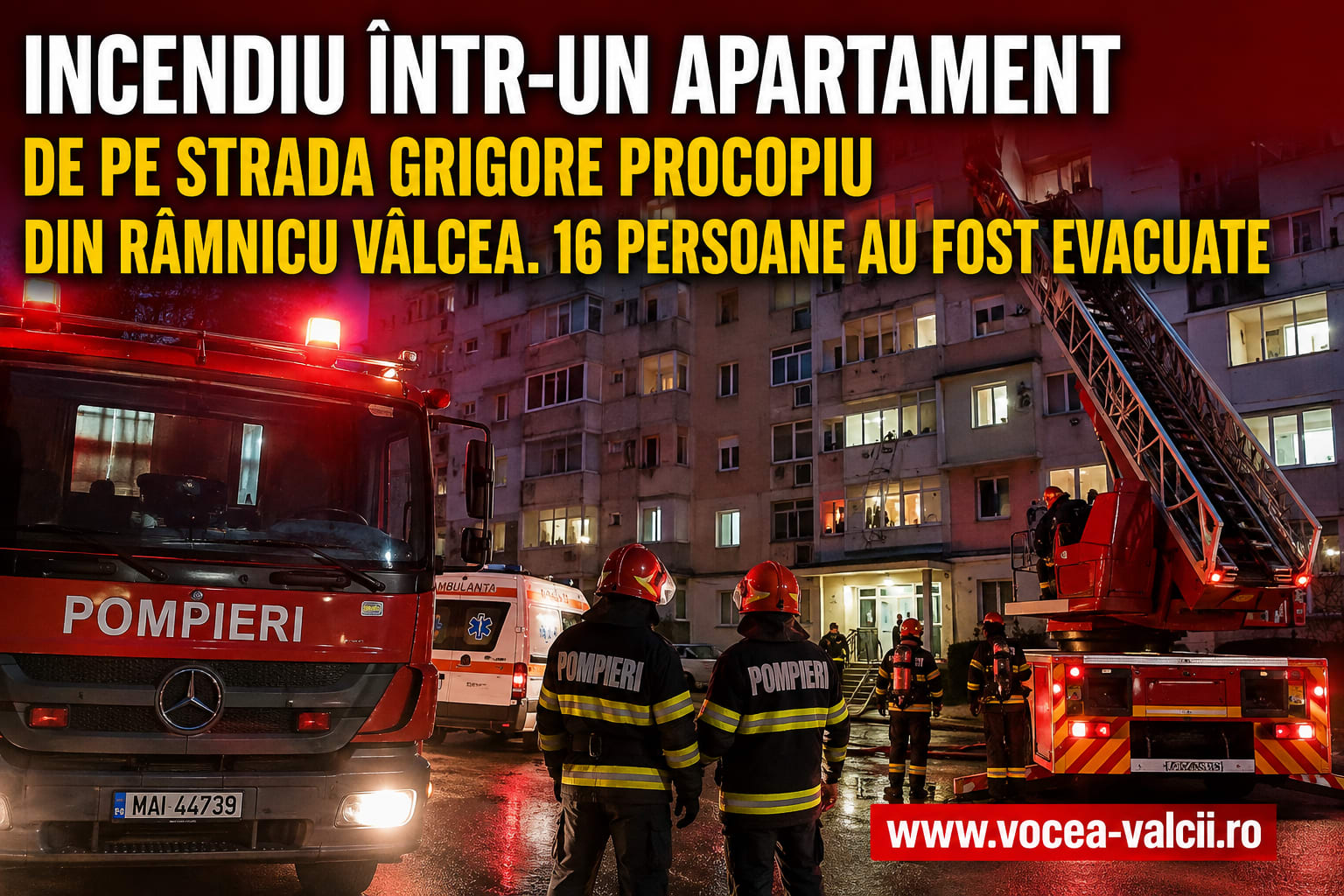 Pompieri în acțiune la stingerea unui incendiu într-un apartament din Râmnicu Vâlcea Pompieri în acțiune la stingerea unui incendiu într-un apartament din Râmnicu Vâlcea